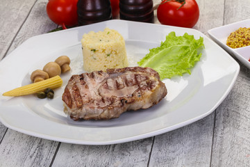 Grilled pork neck steak