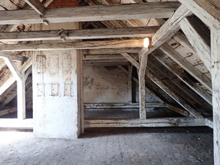 old wooden roof beam structure