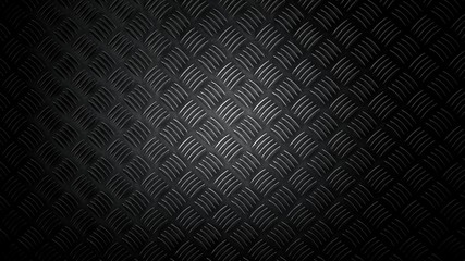 Abstract pattern of black steel checkered plate background with gradient lighting on surface, material in industrial and construction concept