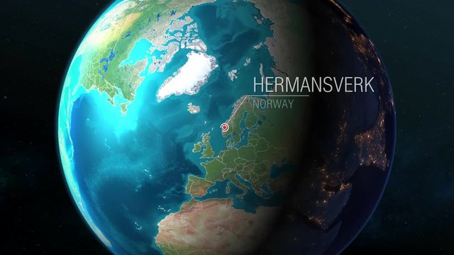 Norway - Hermansverk - Zooming from space to earth