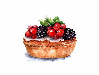 Cheesecake with berries of red currants, raspberries, blackberries and blueberries.