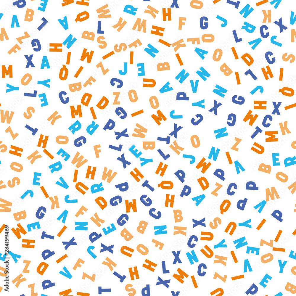 Poster seamless pattern of colorful letters. random order signs. vector background