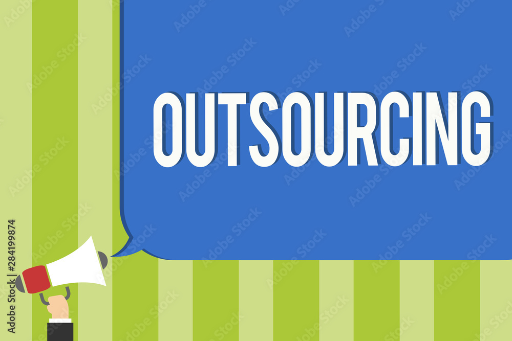Poster writing note showing outsourcing. business photo showcasing obtain goods or service by contract from