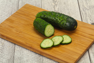 Ripe fresh green two cucumbers