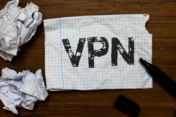 Handwriting text writing Vpn. Concept meaning Secured virtual private network across confidential domain protected Ideas papers inspiration memories love thoughts mistakes several tries