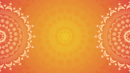 Flower mandala on orange background. Festive folk floral illustration