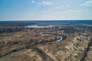 Aerial view of a small river.