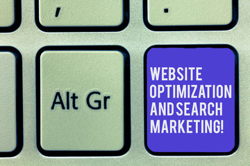 Text sign showing Website Optimization And Search Marketing. Conceptual photo Search engine...