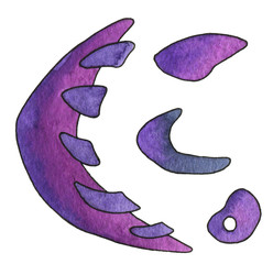 Abstract spaceship set pink, purple and indigo color. Hand drawn watercolour painting on white background clip art graphic elements for creative design and printable decor, for design, layouts, logo.