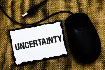 Handwriting text Uncertainty. Concept meaning Unpredictability of certain situations events...