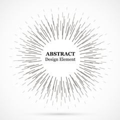 Bursting lines.Set of circular rays.Assymetric radial elements.Linear drawing.Vector illustration pattern.Monochrome explosion background.