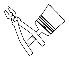 Construction tools crossed cartoon symbol in black and white