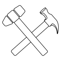 Construction tools crossed cartoon symbol in black and white