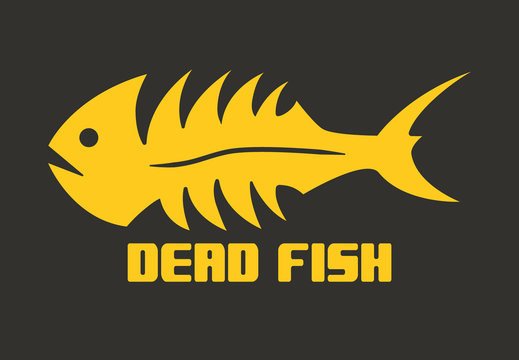 Logo with dead fish and words