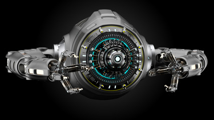 futuristic drone or sci-fi factory worker. Isolated on black background. 3d render  © Mykola