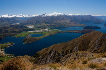 The view from the Roy's Peak at the blue Lake Wanaka in New Zealand