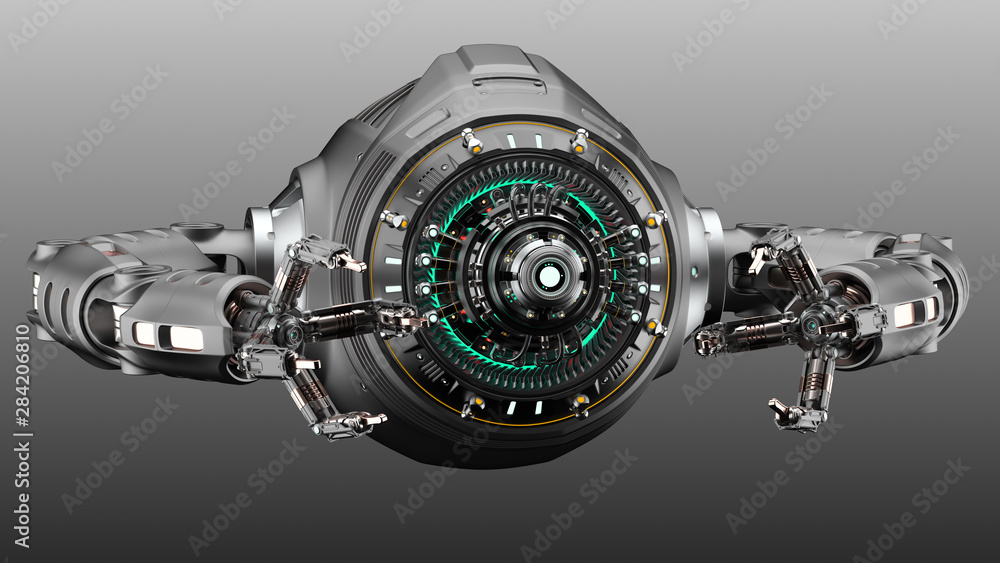 Poster futuristic drone or sci-fi factory worker. isolated on gray background. 3d render