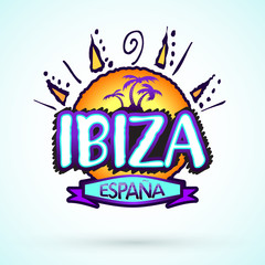 Ibiza Espana, Ibiza Spain Spanish text, beach vector icon, emblem design.