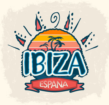 Ibiza Espana, Ibiza Spain Spanish text, beach vector icon, emblem design.