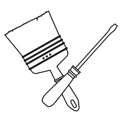 Construction tools crossed cartoon symbol in black and white