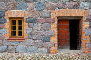 door and windows of an old stone building
