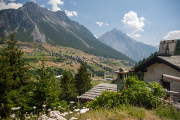 Village in Italian Alps in summer day 