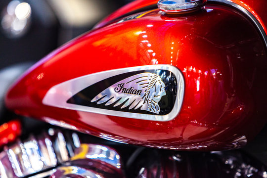 Detail from Indian motorcycle. Indian is an American brand of motorcycles originally produced from 1901 to 1953 in Springfield.