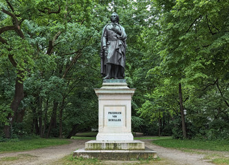Friedrich Schiller monument at Maximiliansplatz square in Munich, Germany. The monument was...