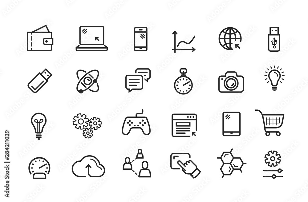 Wall mural line icon set. collection vector black outline logo for mobile apps web or site design