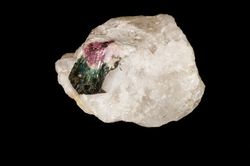 macro mineral tourmaline stone on black background