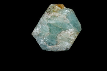 macro mineral stone aquamarine on a black background