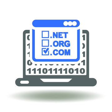 Domain web logo. Laptop computer website domains com org net icon vector.
