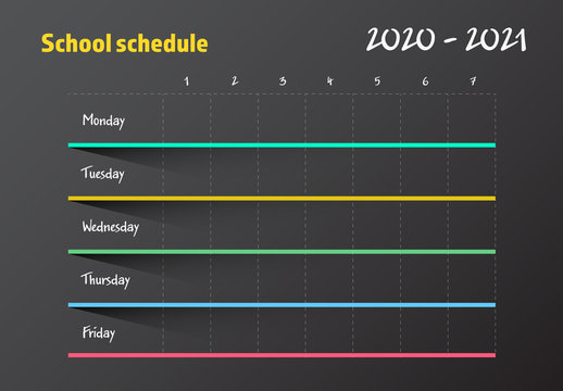 School Schedule Table Layout with Neon Colors