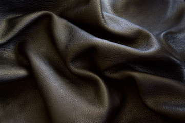 close up of black steerhide leather