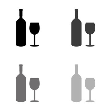 .Bottle of wine and glass - black vector icon
