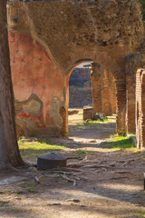 The famous antique site of Pompeii near Naples, italy. This is a strett of Pompeii excavations after Vesuvius eruption