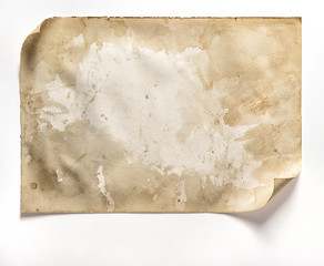 Used worn paper sheet curled corners white background