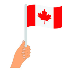 Fototapeta na wymiar Flag of Canada . Hand holding a Canada flag - vector icon.