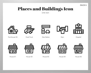 Places and buildings icons Line pack