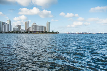 Miami, Florida, USA - May 30, 2019: View of Miami skyline on a sunny day