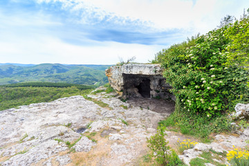 Cave in the cave city of Mangup Kale. Crimea.
