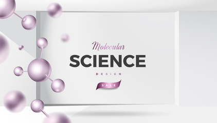 3d molecules vector design. Science abstract background with molecular structure. Atoms model illustration, scientific banner for medicine, biology, chemistry or physics template