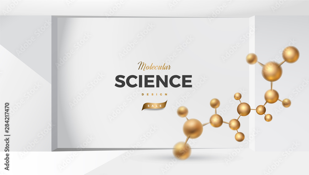 Wall mural 3d molecules vector design. science abstract background with molecular structure. atoms model illust