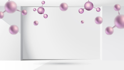 3d molecules vector design. Science abstract background with molecular structure. Atoms model illustration, scientific banner for medicine, biology, chemistry or physics template