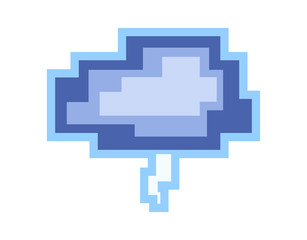 Vector blue pixel art cloud with thunderbolt