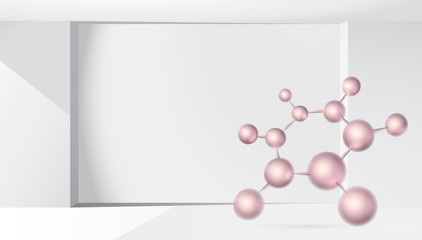 3d molecules vector design. Science abstract illustration background with molecular structure. Atoms model, scientific banner for medicine, biology, chemistry or physics template