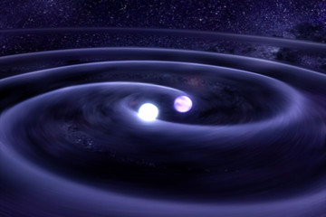 Two black holes nearby, suck in matter.  Elements of this image were furnished by NASA