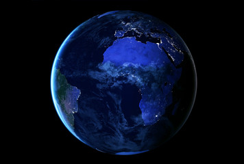 Planet earth at night from space. From Europe and Africa. Elements of this image were furnished by NASA