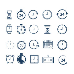Clock Icon Isolated. Time Logo. Trendy Watch, Timepiece or Timer Symbol. Vector