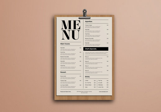 Simple Beige Food Menu with Bold Typography
